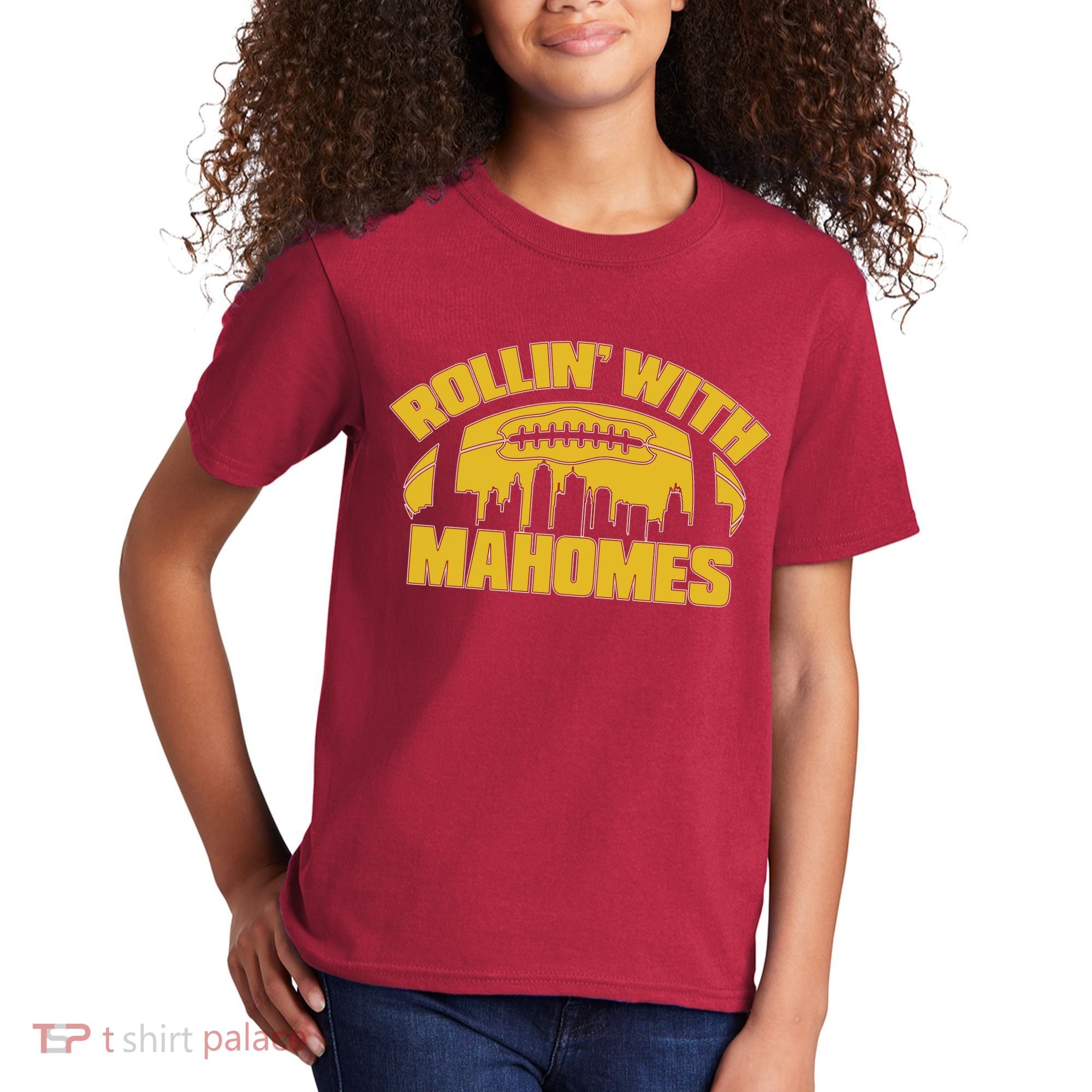 Rollin With Mahomes Kansas City Skyline Kids T-Shirt