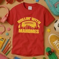 Rollin With Mahomes Kansas City Skyline Kids T-Shirt thumb 3