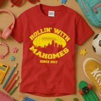 Rollin' With Mahomes Since 2017 Kids T-Shirt thumb 3