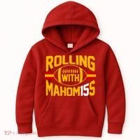 Rolling With Mahomes KC Football Kids Hoodie thumb 0