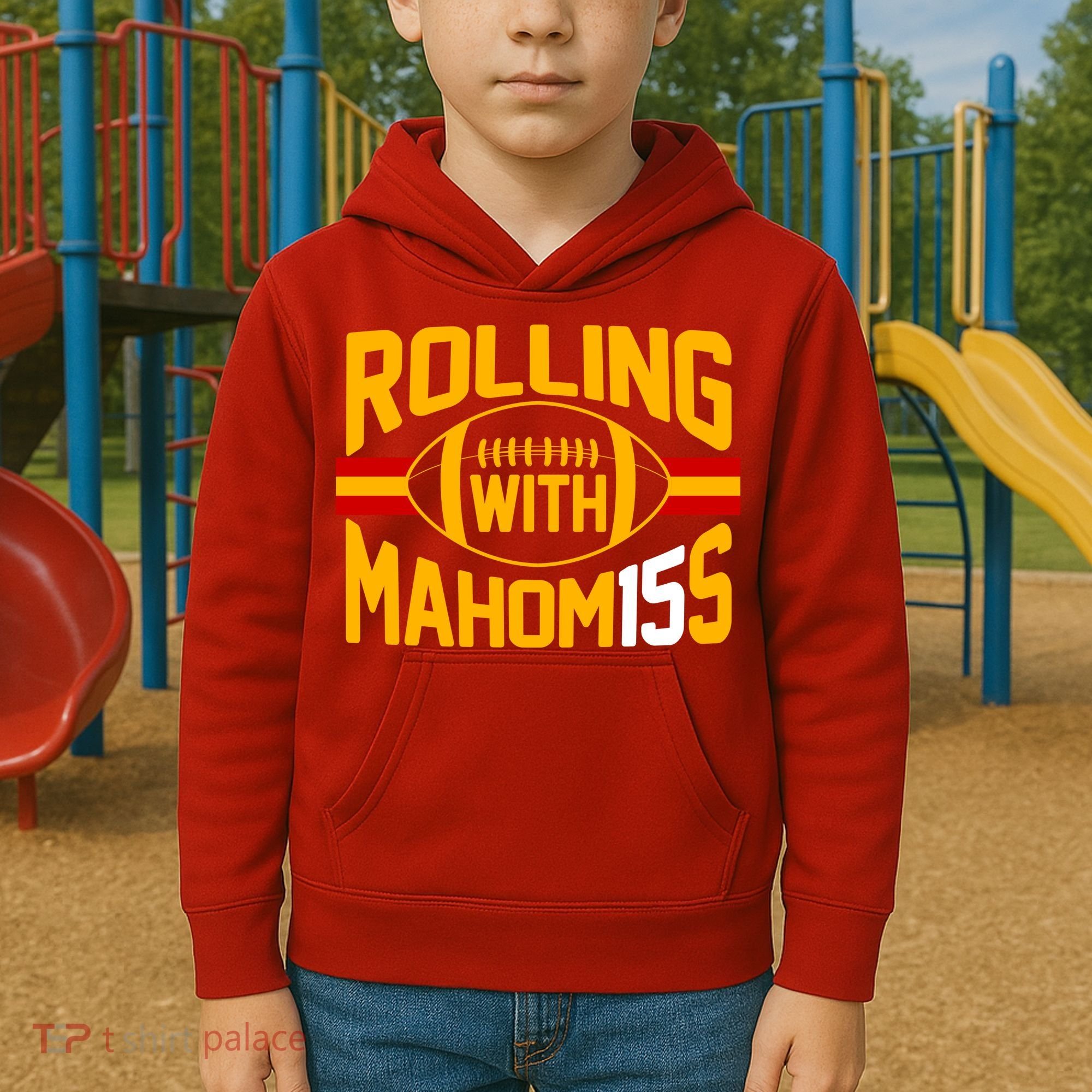 Rolling With Mahomes KC Football Kids Hoodie