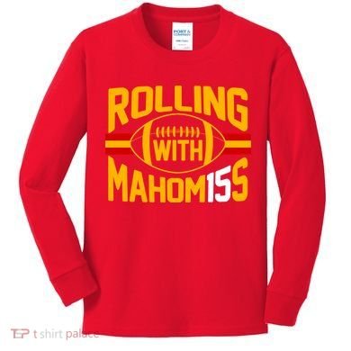 Rolling With Mahomes KC Football Kids Long Sleeve Shirt