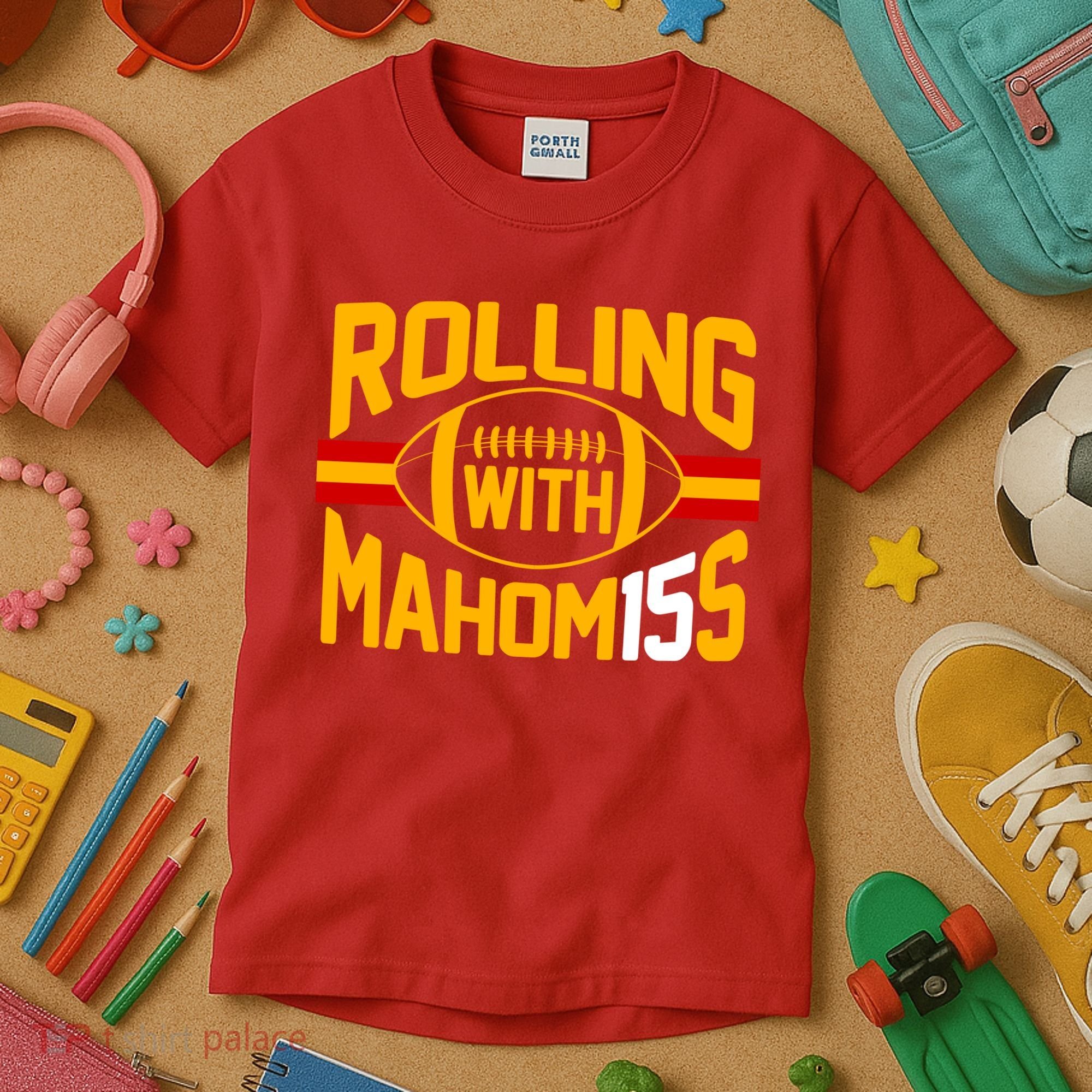 Rolling With Mahomes KC Football Kids T-Shirt