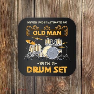 Retired Old Men Drummer Percussion Music Retirement Drums Coaster