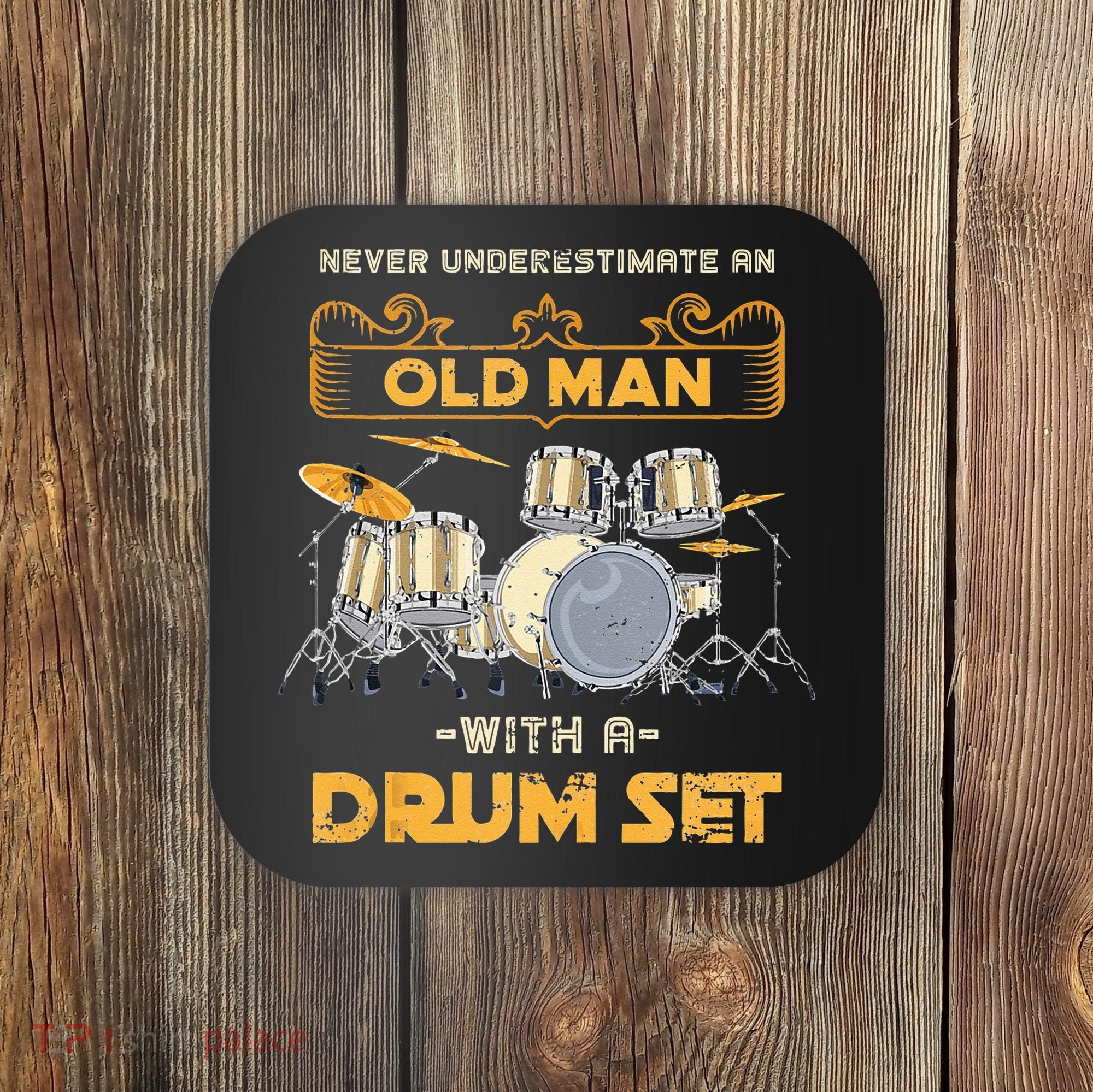 Retired Old Men Drummer Percussion Music Retirement Drums Coaster