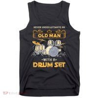 Retired Old Men Drummer Percussion Music Retirement Drums Tank Top thumb 0