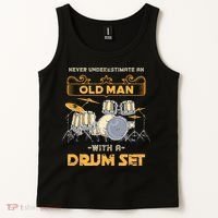 Retired Old Men Drummer Percussion Music Retirement Drums Tank Top thumb 2
