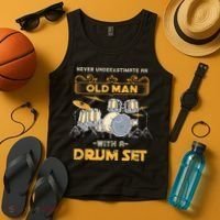 Retired Old Men Drummer Percussion Music Retirement Drums Tank Top thumb 4