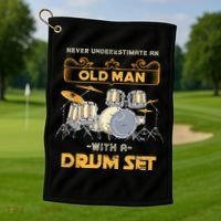 Retired Old Men Drummer Percussion Music Retirement Drums Golf Towel thumb 1