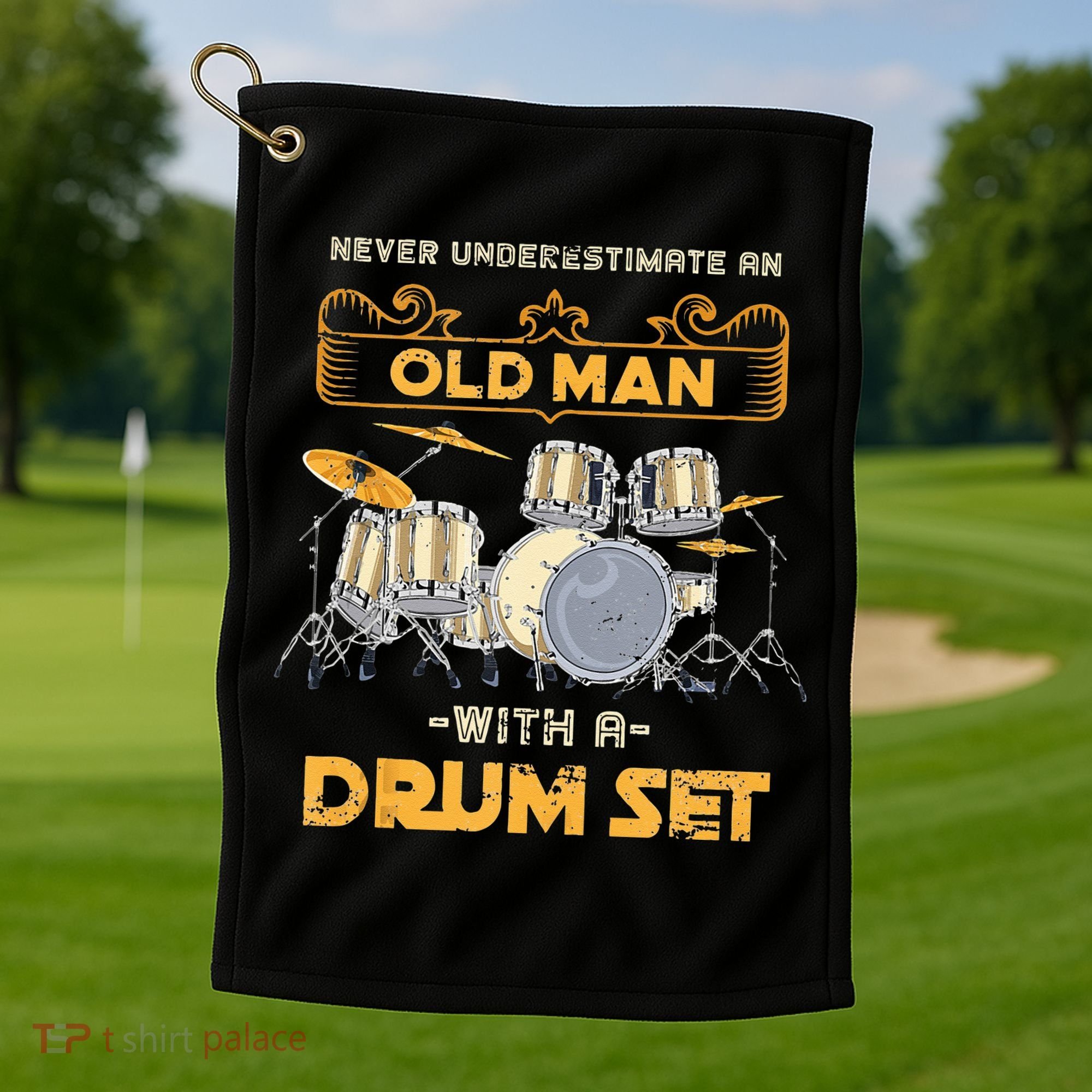 Retired Old Men Drummer Percussion Music Retirement Drums Golf Towel