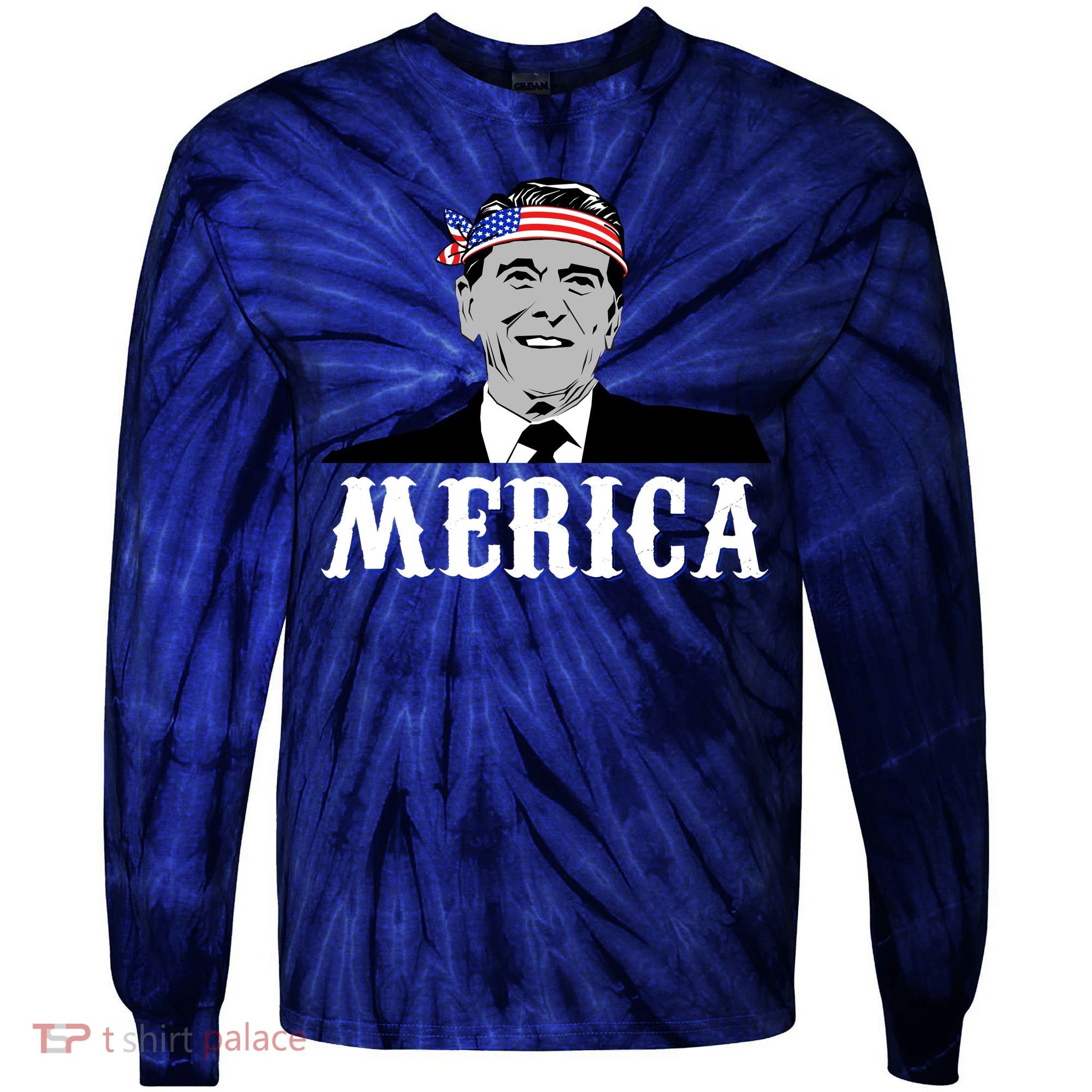 Ronald Reagan Merica Tie-Dye Long Sleeve Shirt