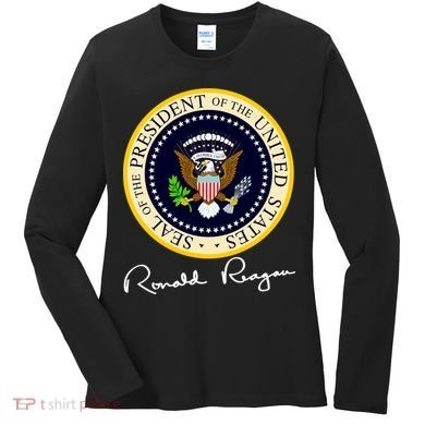 Ronald Reagan Presidential Seal Signature Women's Long Sleeve Shirt