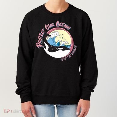 Respect Our Oceans Help The Whales Distressed Vintage Orca Women's Sweatshirt