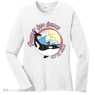 Respect Our Oceans Help The Whales Distressed Vintage Orca Women's Long Sleeve Shirt