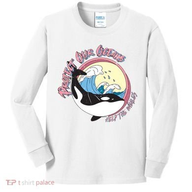 Respect Our Oceans Help The Whales Distressed Vintage Orca Kids Long Sleeve Shirt