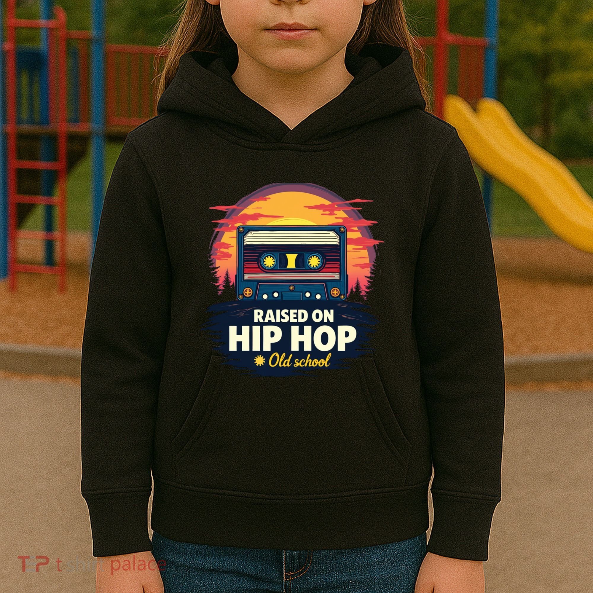 Raised On Old School Hip Hop Anniversary Cassette Kids Hoodie
