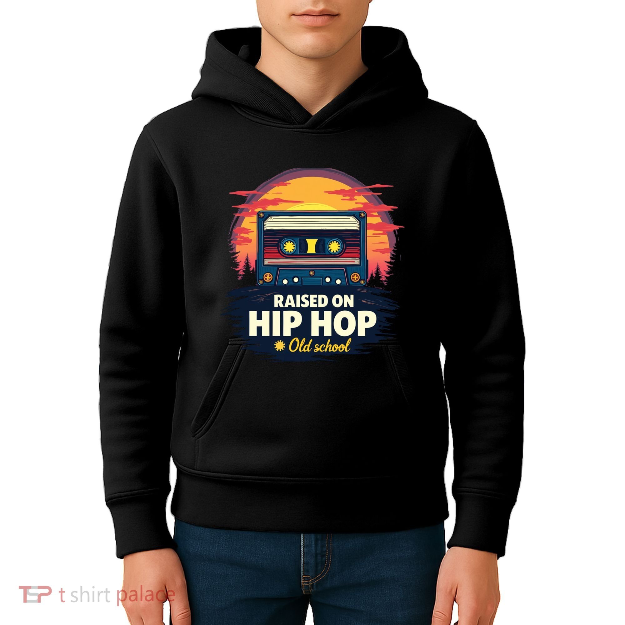 Raised On Old School Hip Hop Anniversary Cassette Kids Hoodie