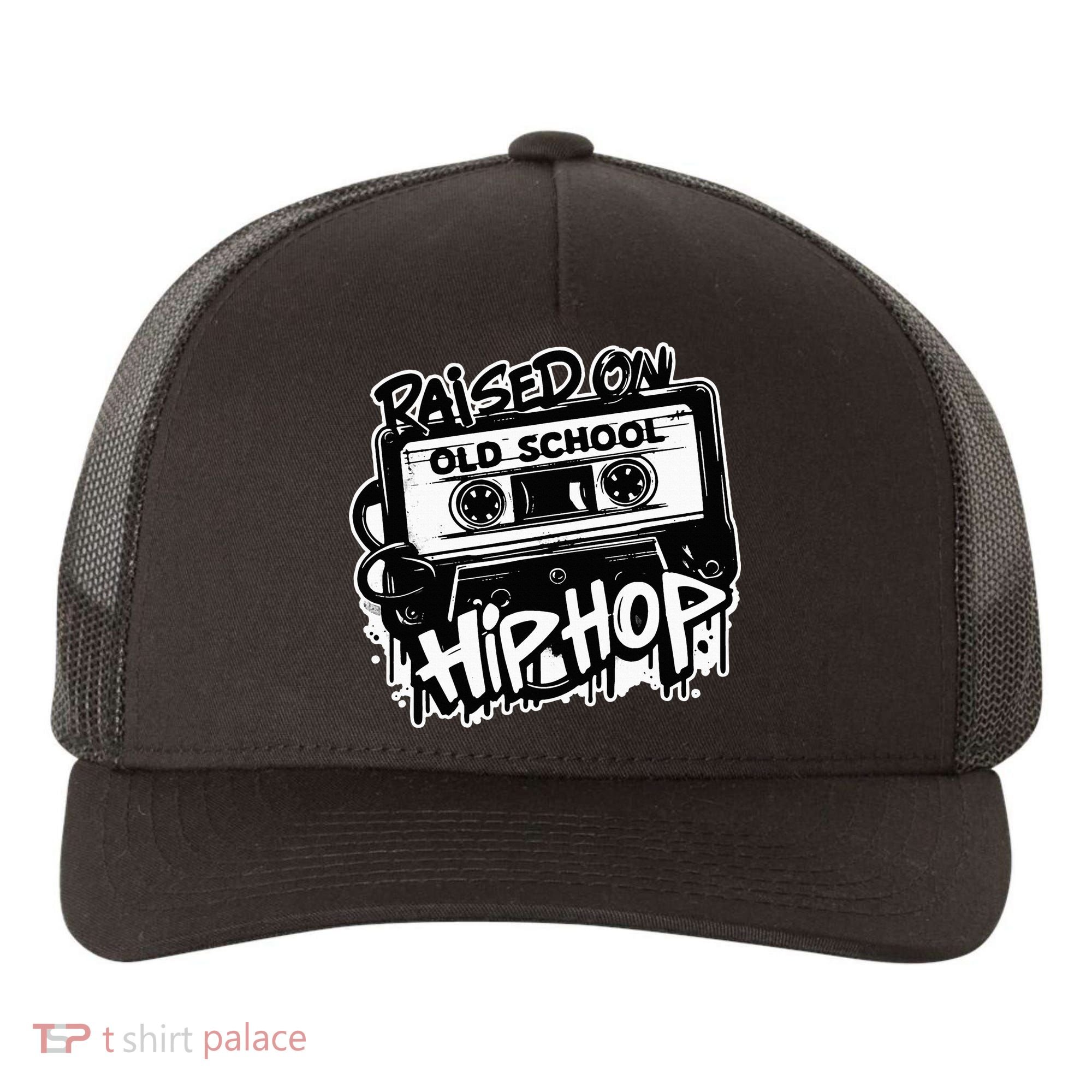 Raised On Old School Hip Hop Anniversary Cassette Graffiti Yupoong Adult 5-Panel Trucker Hat