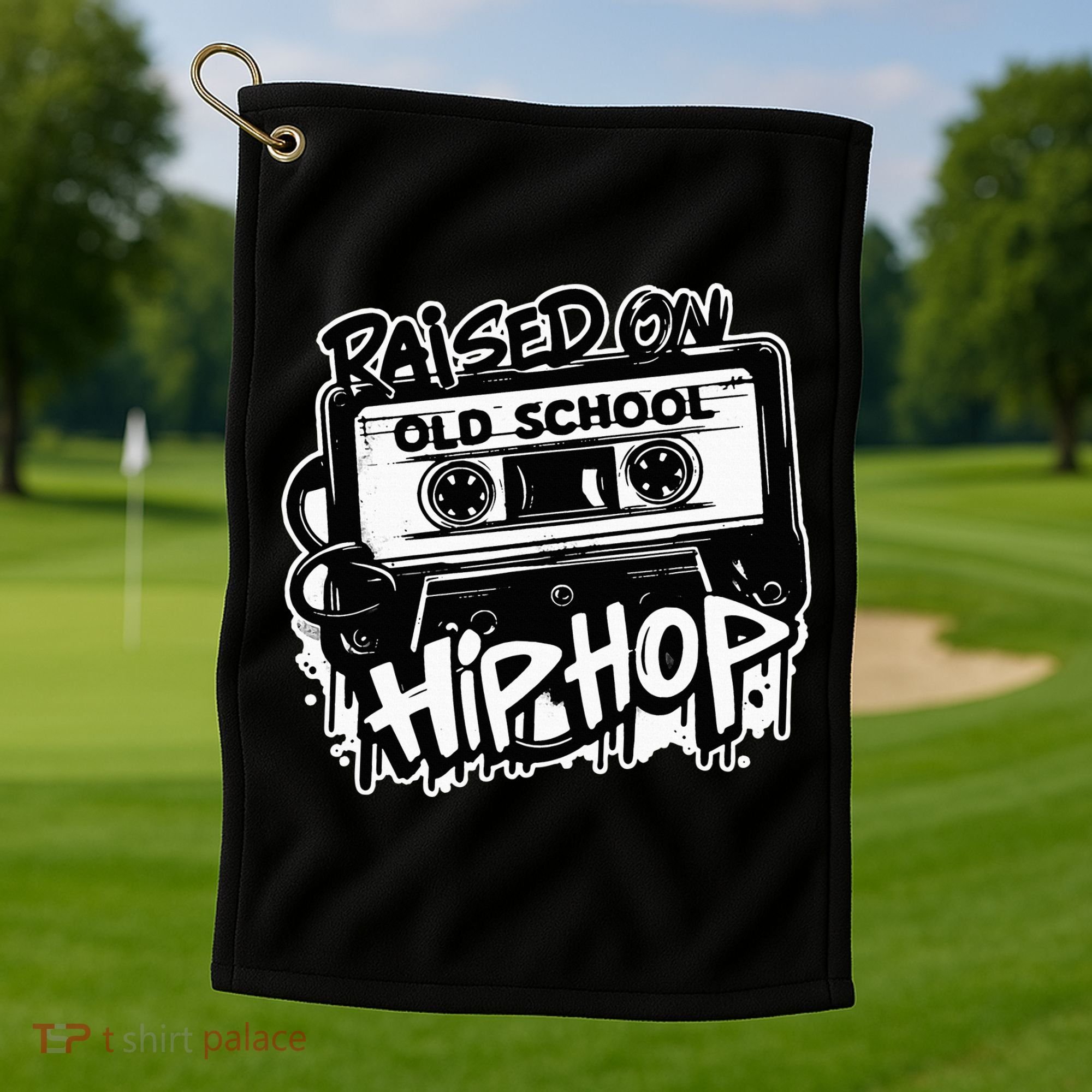 Raised On Old School Hip Hop Anniversary Cassette Graffiti Golf Towel