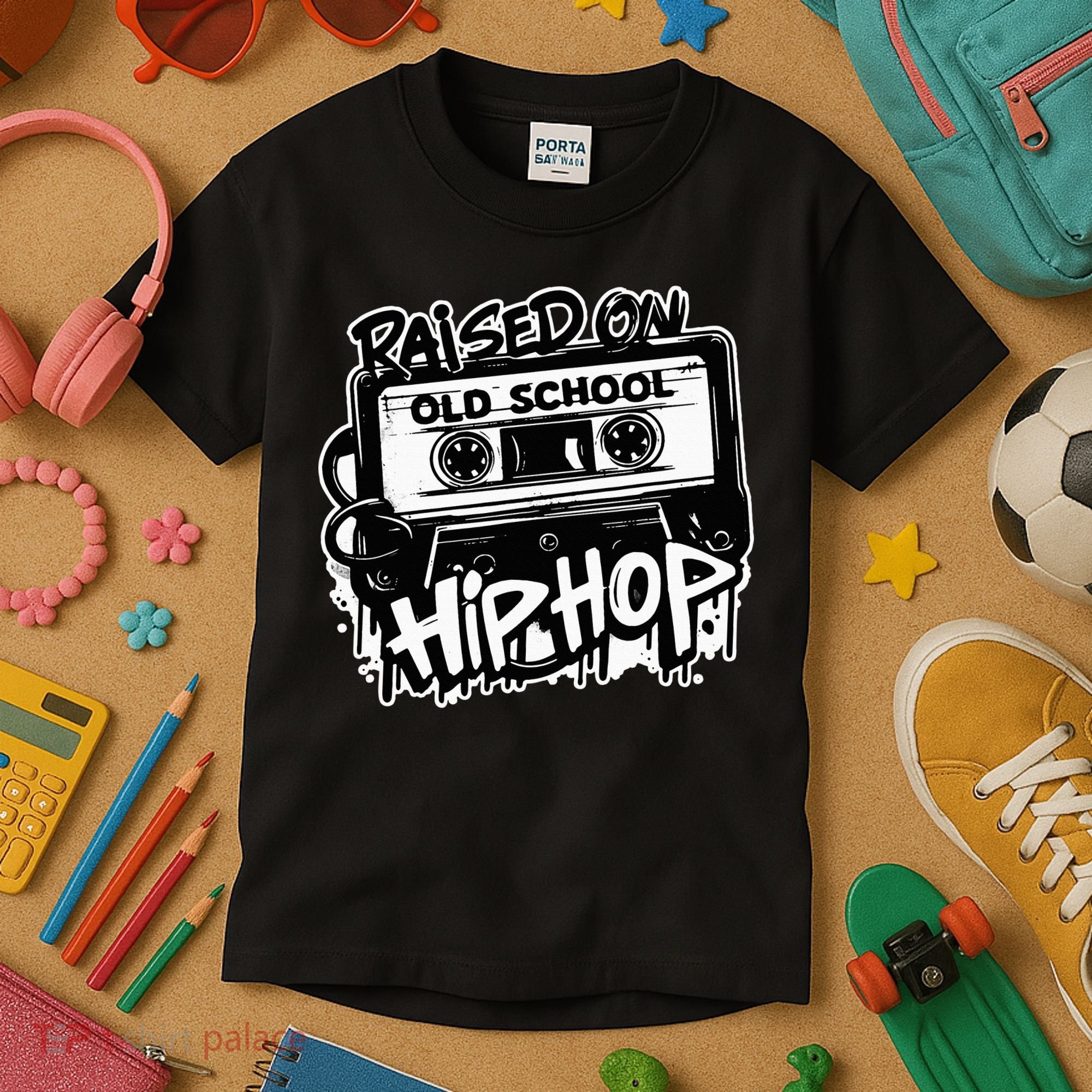 Raised On Old School Hip Hop Anniversary Cassette Graffiti Kids T-Shirt