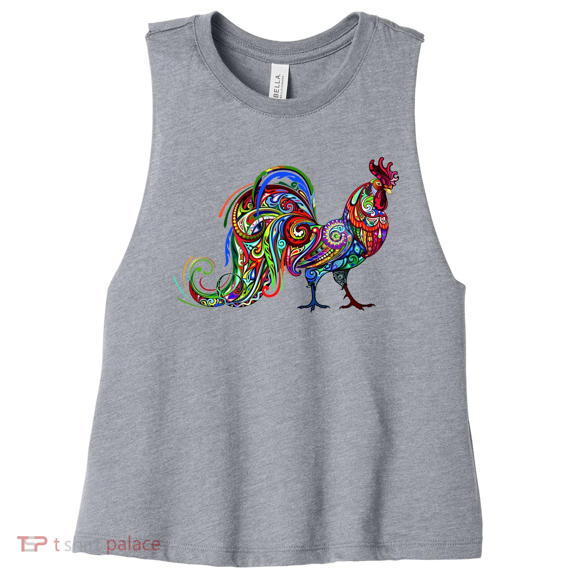 Rooster Trippy Cockerel Cock Women's Racerback Cropped Tank