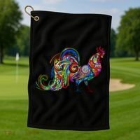 Rooster Trippy Cockerel Cock Golf Towel thumb 1