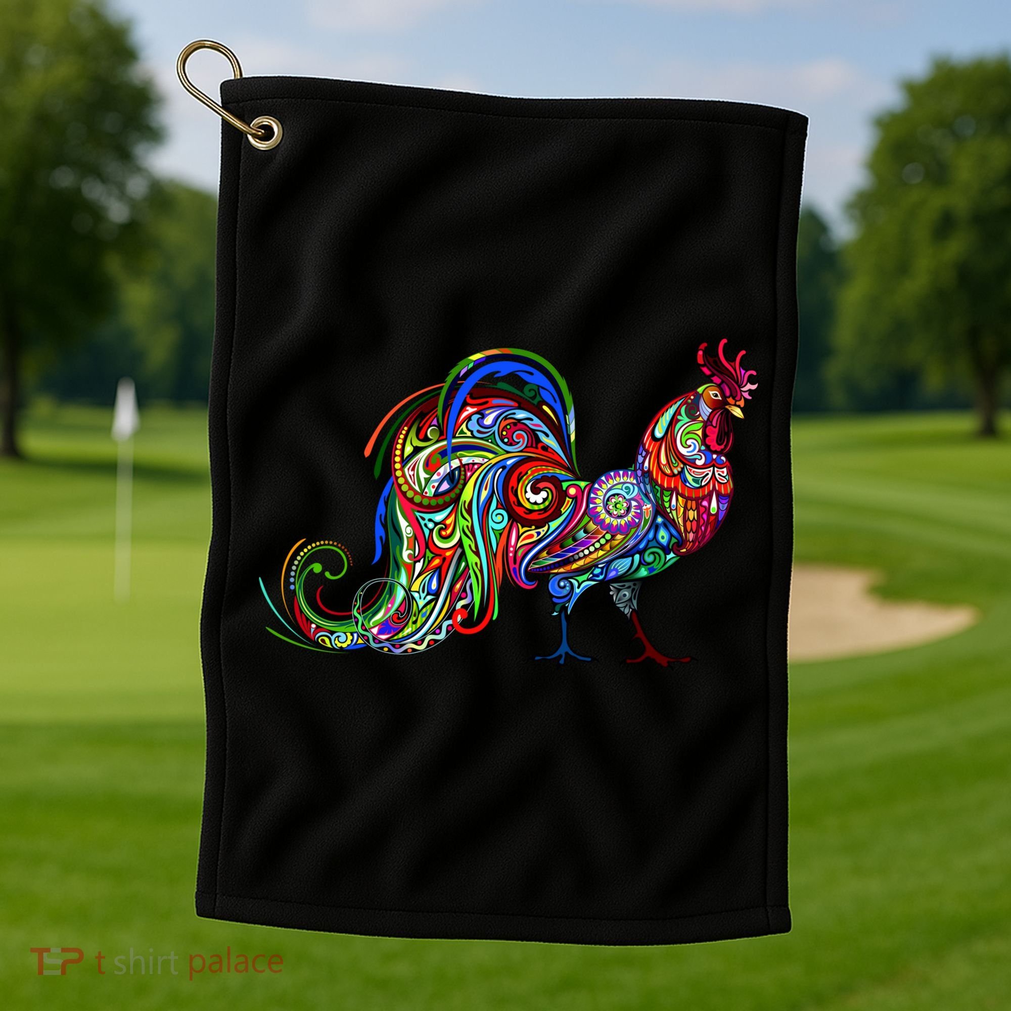 Rooster Trippy Cockerel Cock Golf Towel