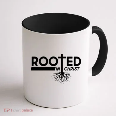 Rooted In Christ Tree Roots Coffee Mug back
