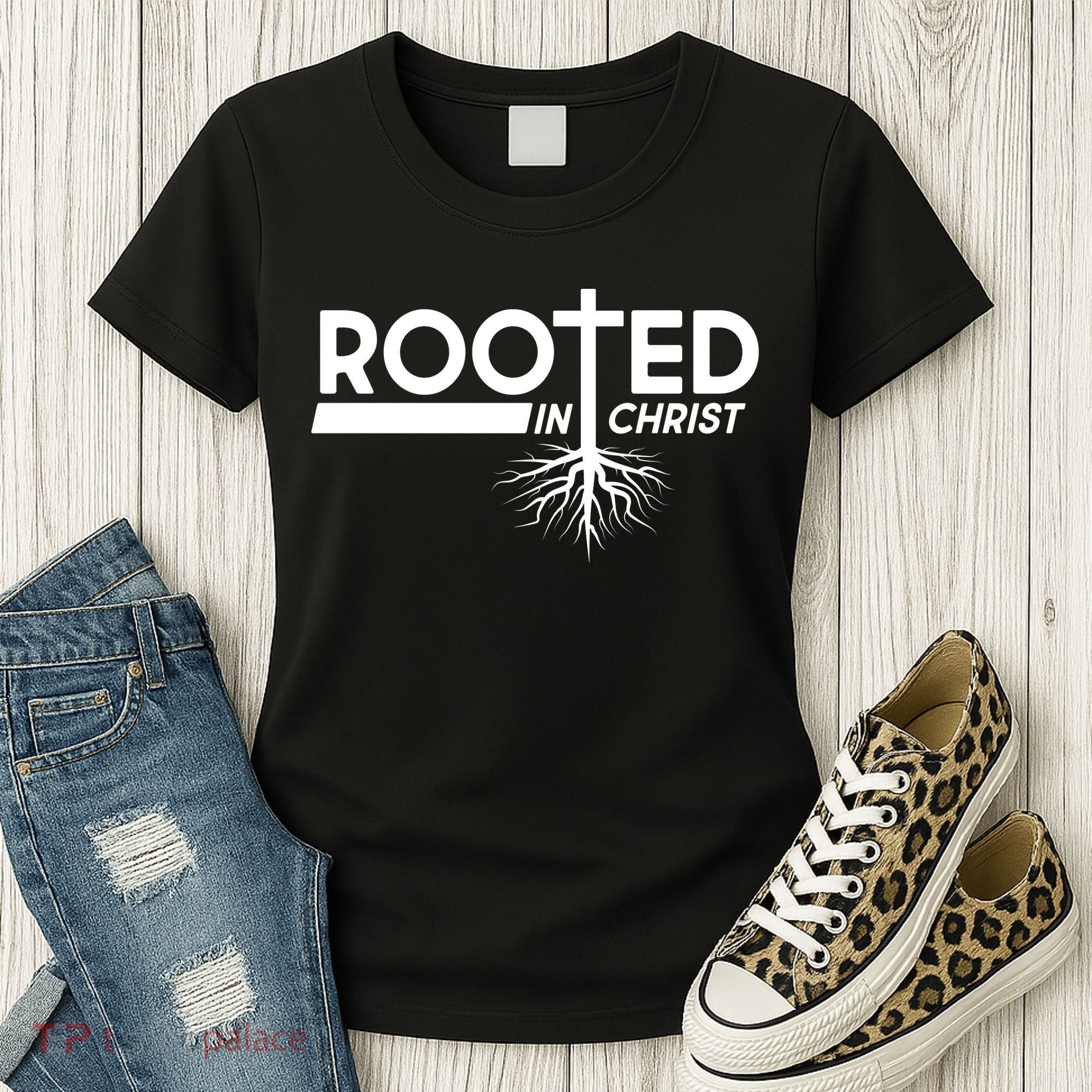 Rooted In Christ Tree Roots Women's T-Shirt