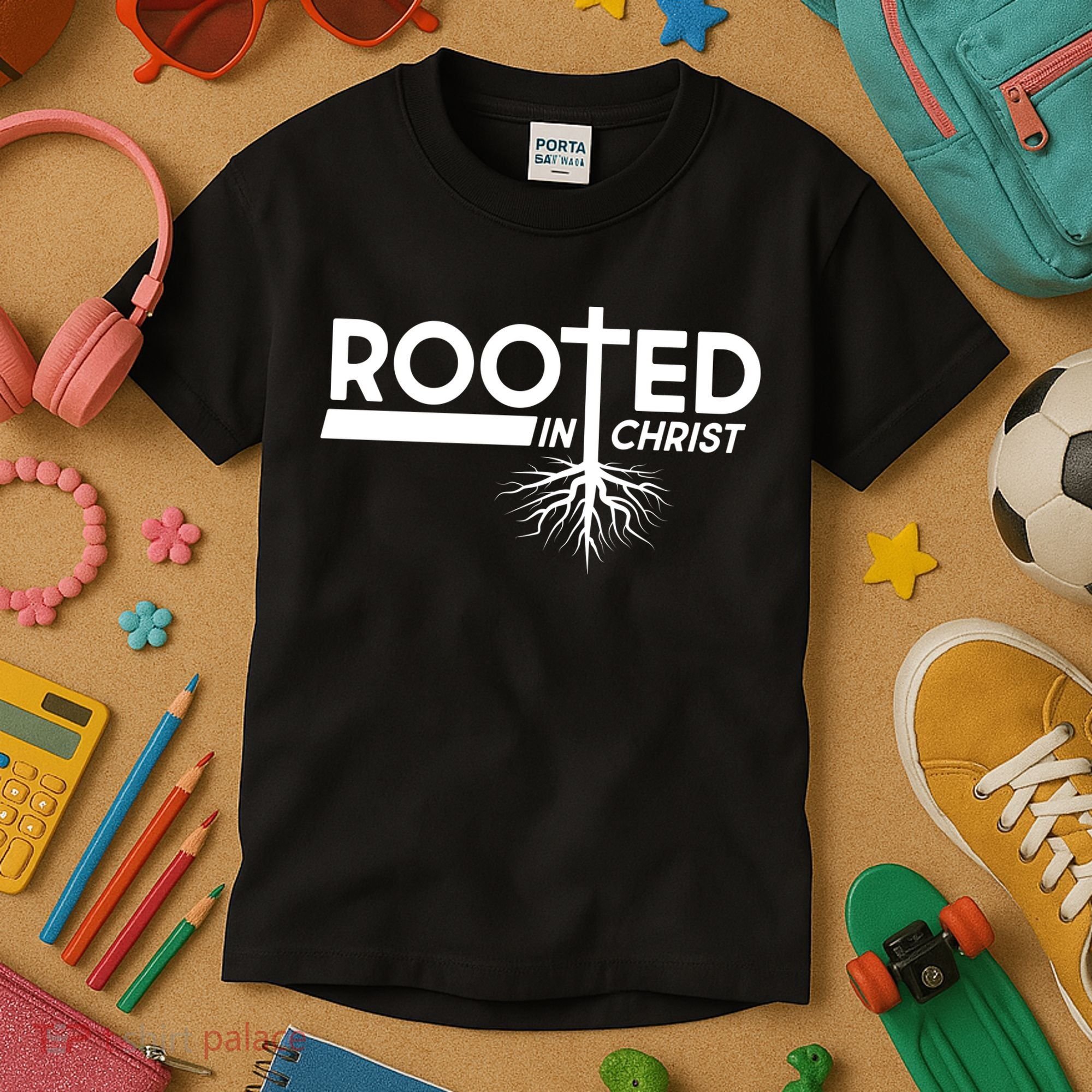 Rooted In Christ Tree Roots Kids T-Shirt