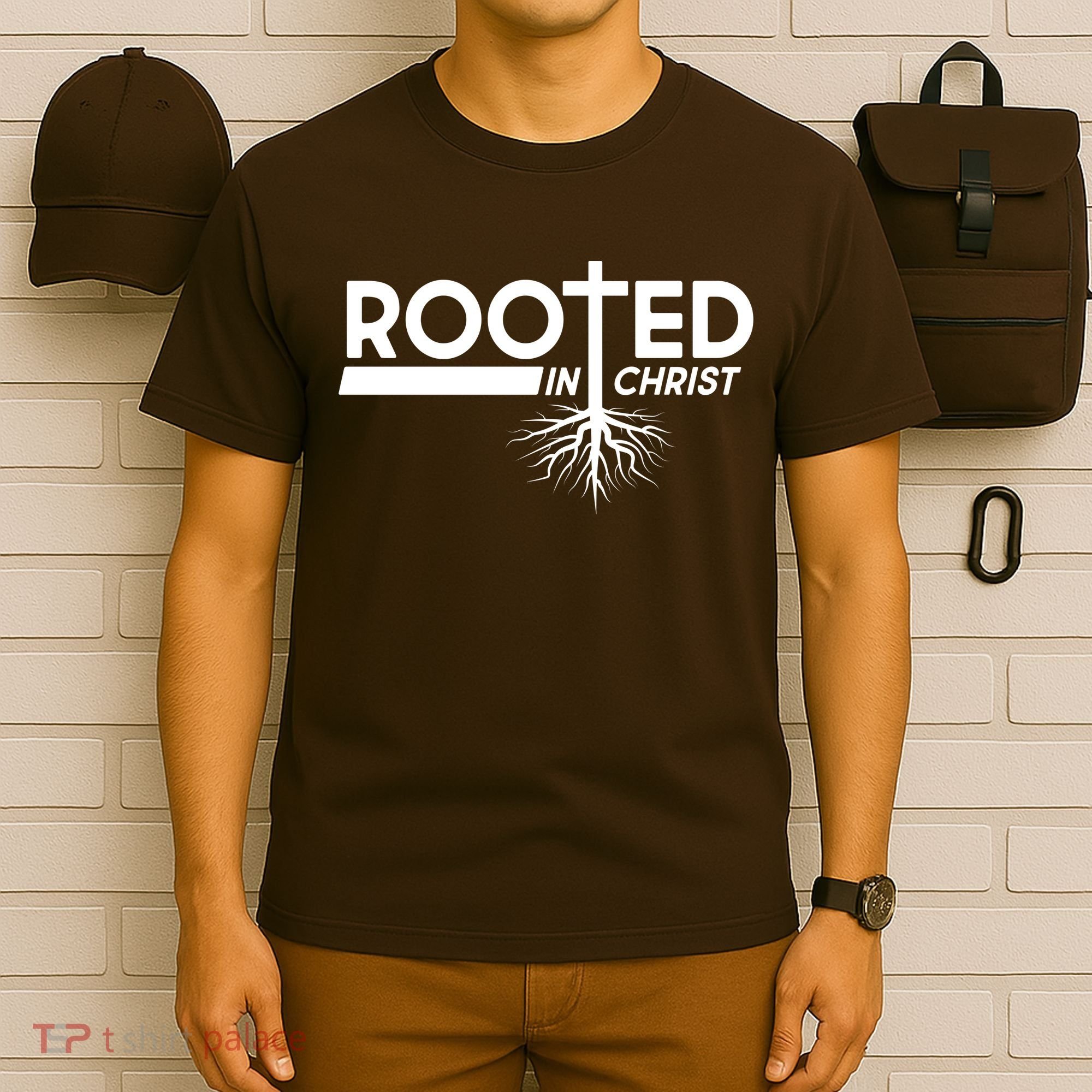 Rooted In Christ Tree Roots T-Shirt