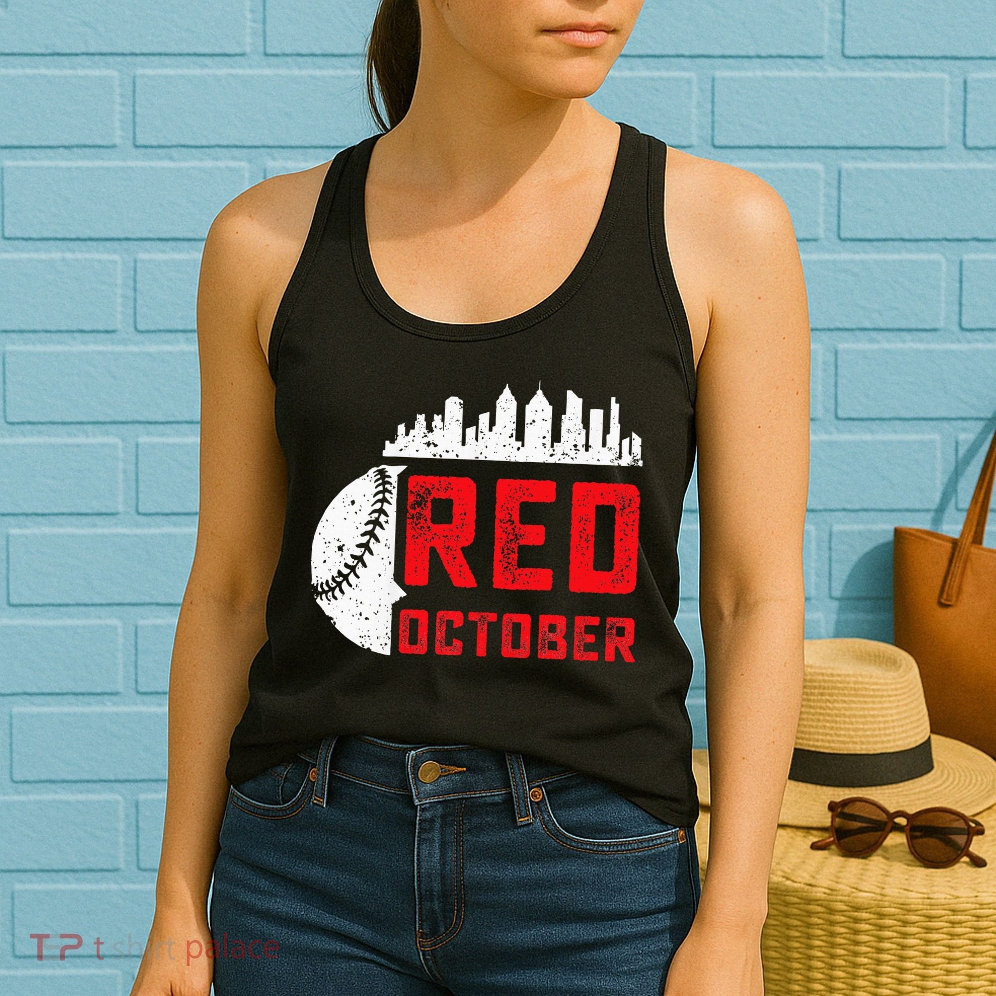 Red October Philly Philadelphia Baseball Retro Skyline Women's Tank Top