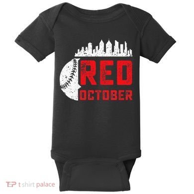 Red October Philly Philadelphia Baseball Retro Skyline Baby Bodysuit