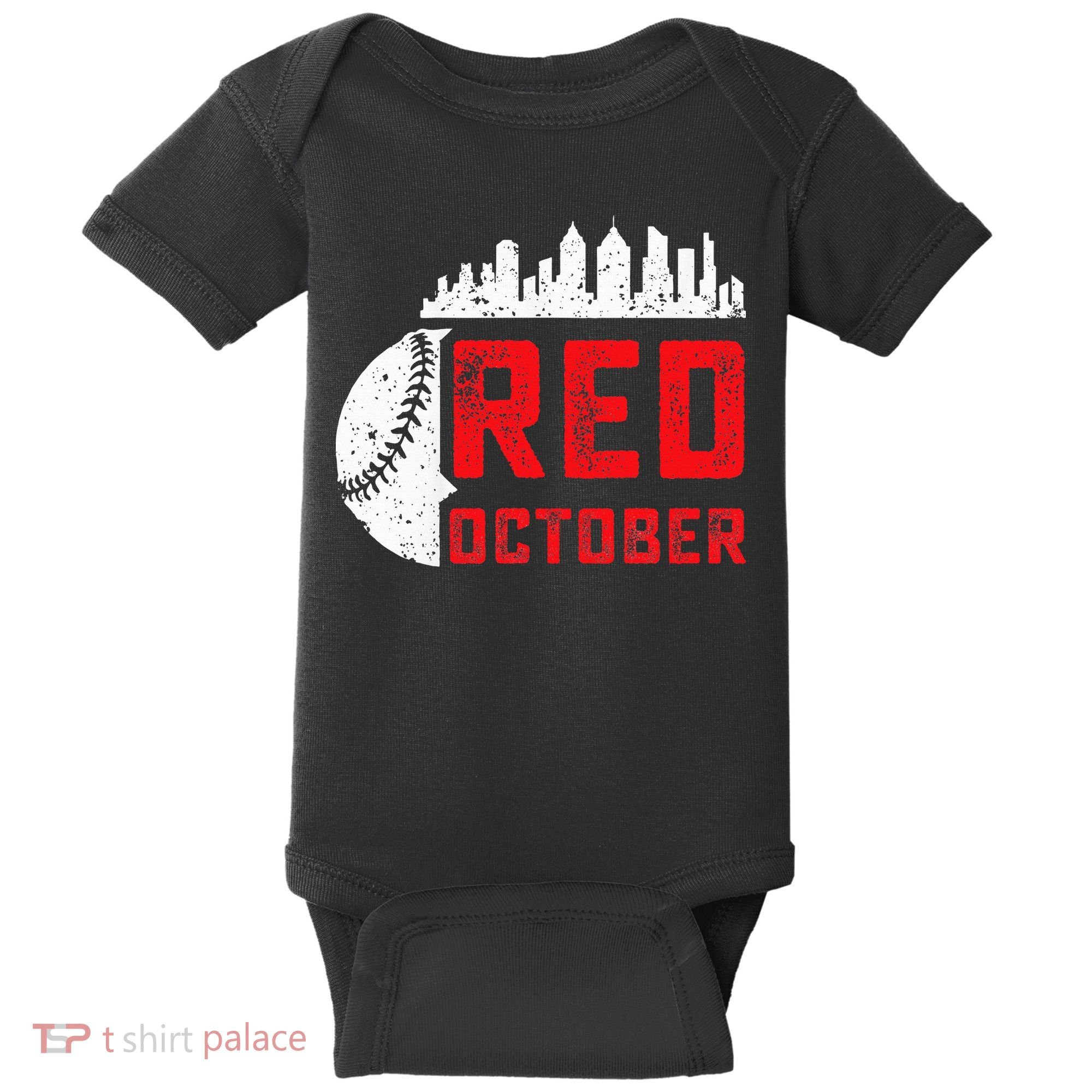 Red October Philly Philadelphia Baseball Retro Skyline Baby Bodysuit