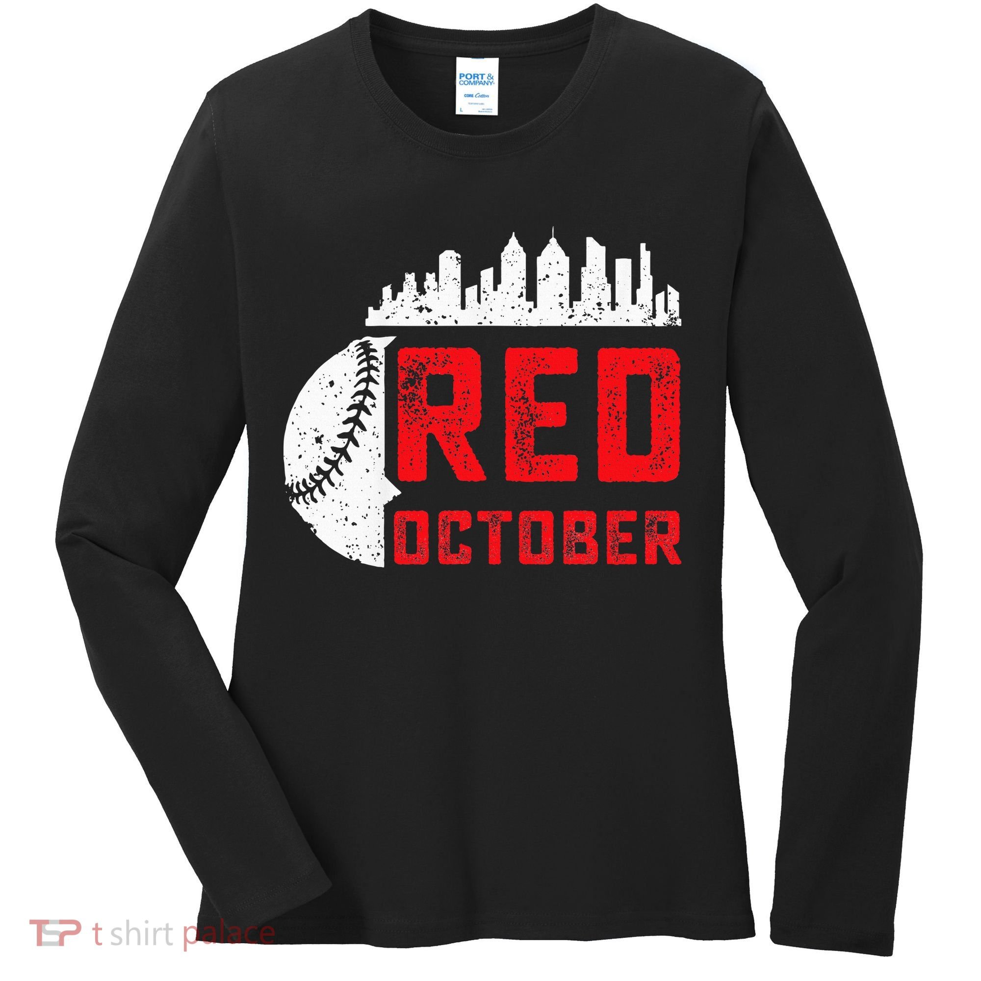 Red October Philly Philadelphia Baseball Retro Skyline Women's Long Sleeve Shirt