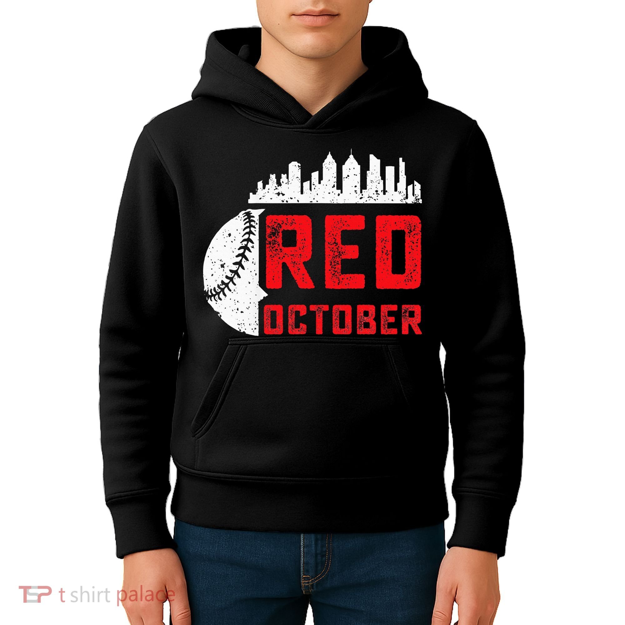 Red October Philly Philadelphia Baseball Retro Skyline Kids Hoodie