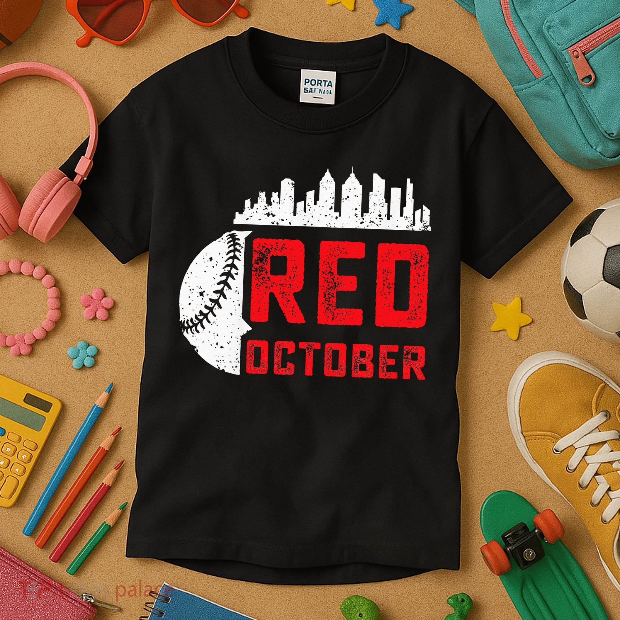 Red October Philly Philadelphia Baseball Retro Skyline Kids T-Shirt