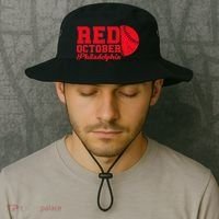 Red October Philadelphia Skyline Retro Philly Cityscap Bucket Hat thumb 2
