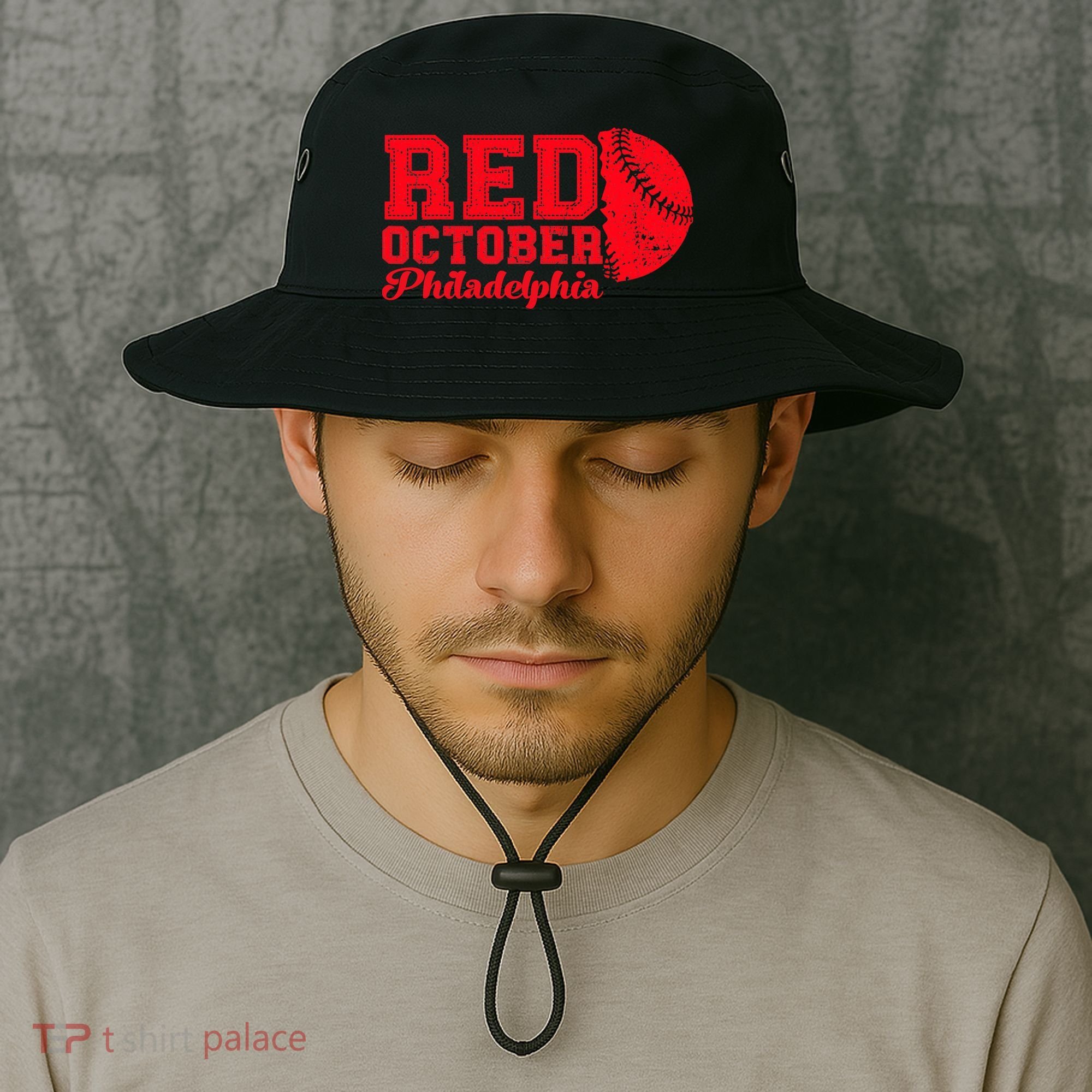 Red October Philadelphia Skyline Retro Philly Cityscap Bucket Hat