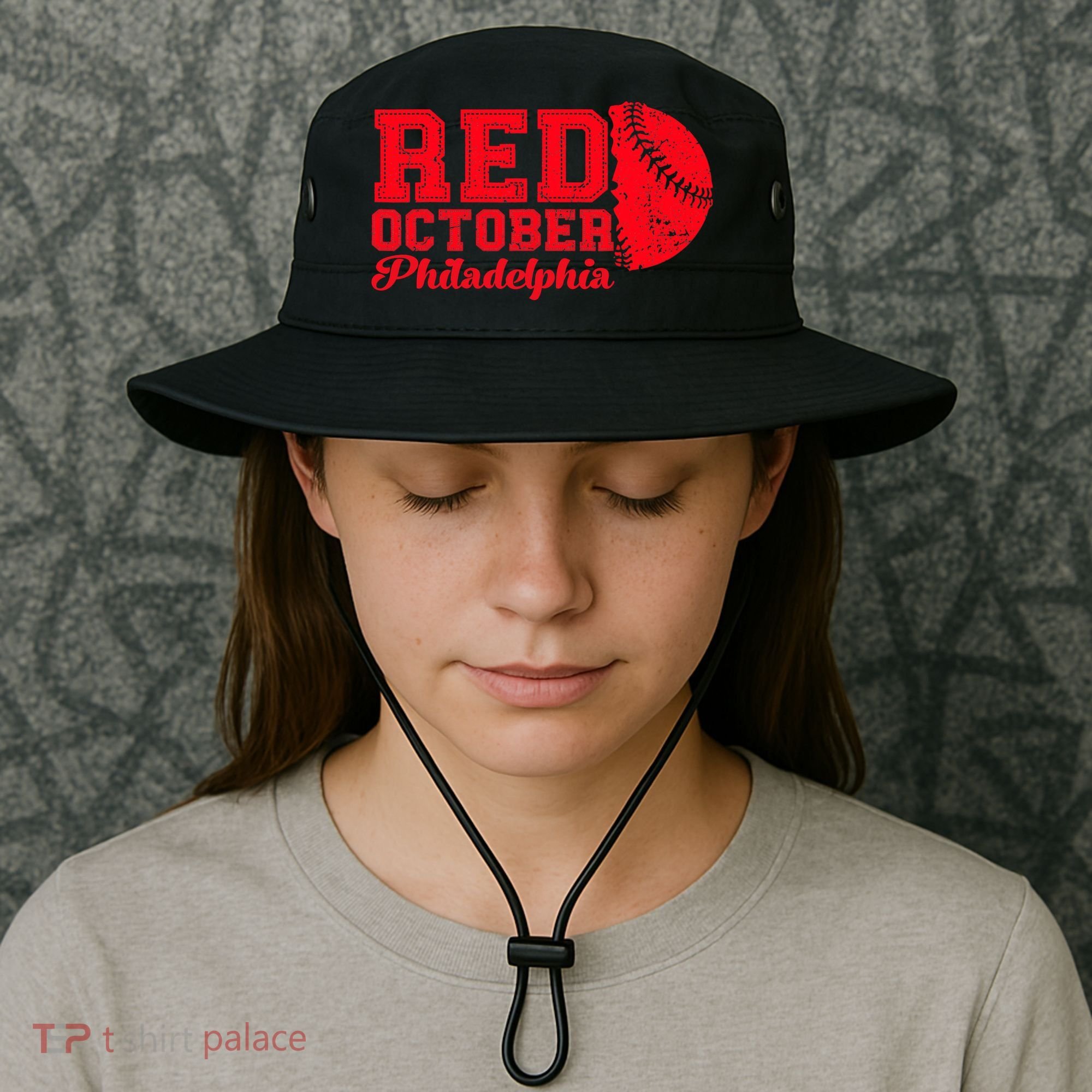 Red October Philadelphia Skyline Retro Philly Cityscap Bucket Hat