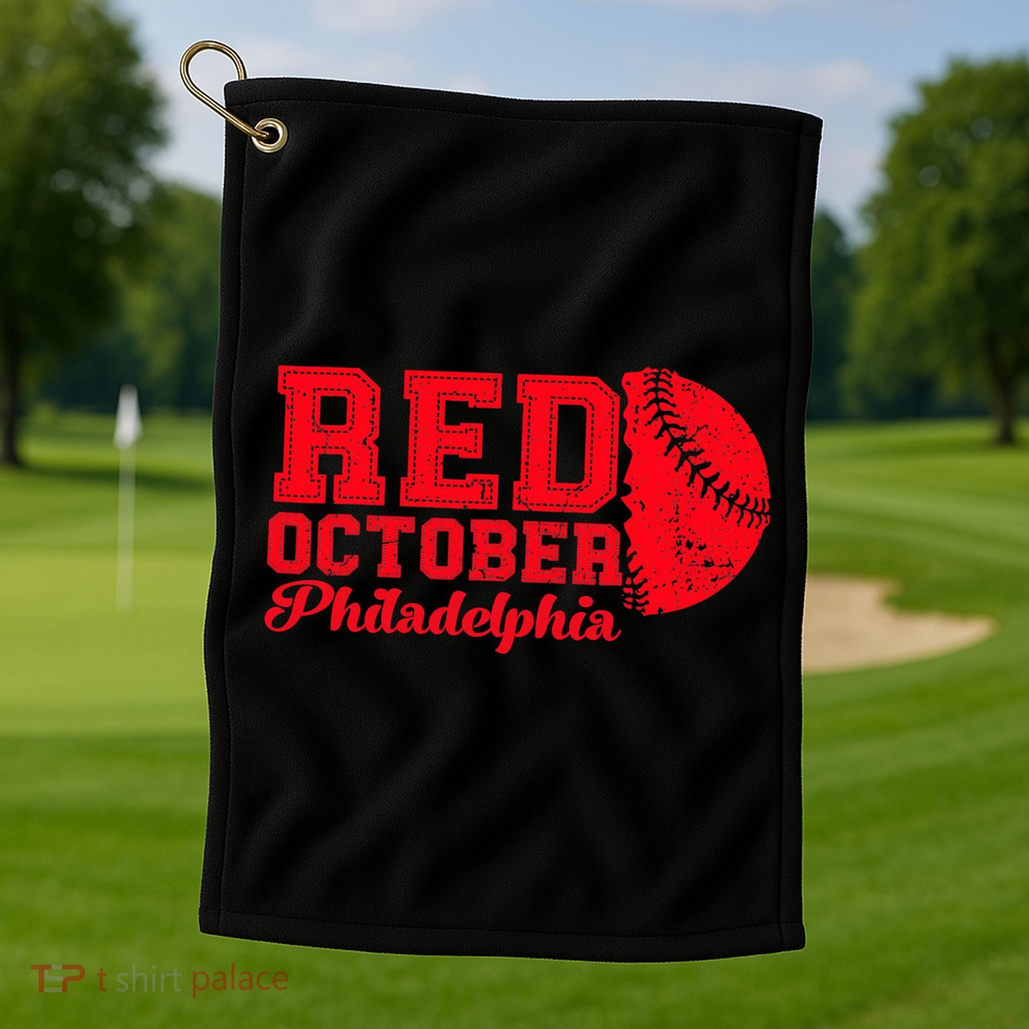 Red October Philadelphia Skyline Retro Philly Cityscap Golf Towel