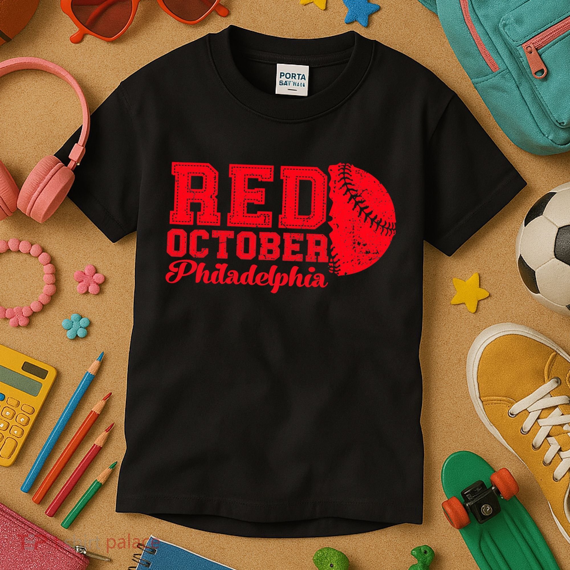 Red October Philadelphia Skyline Retro Philly Cityscap Kids T-Shirt