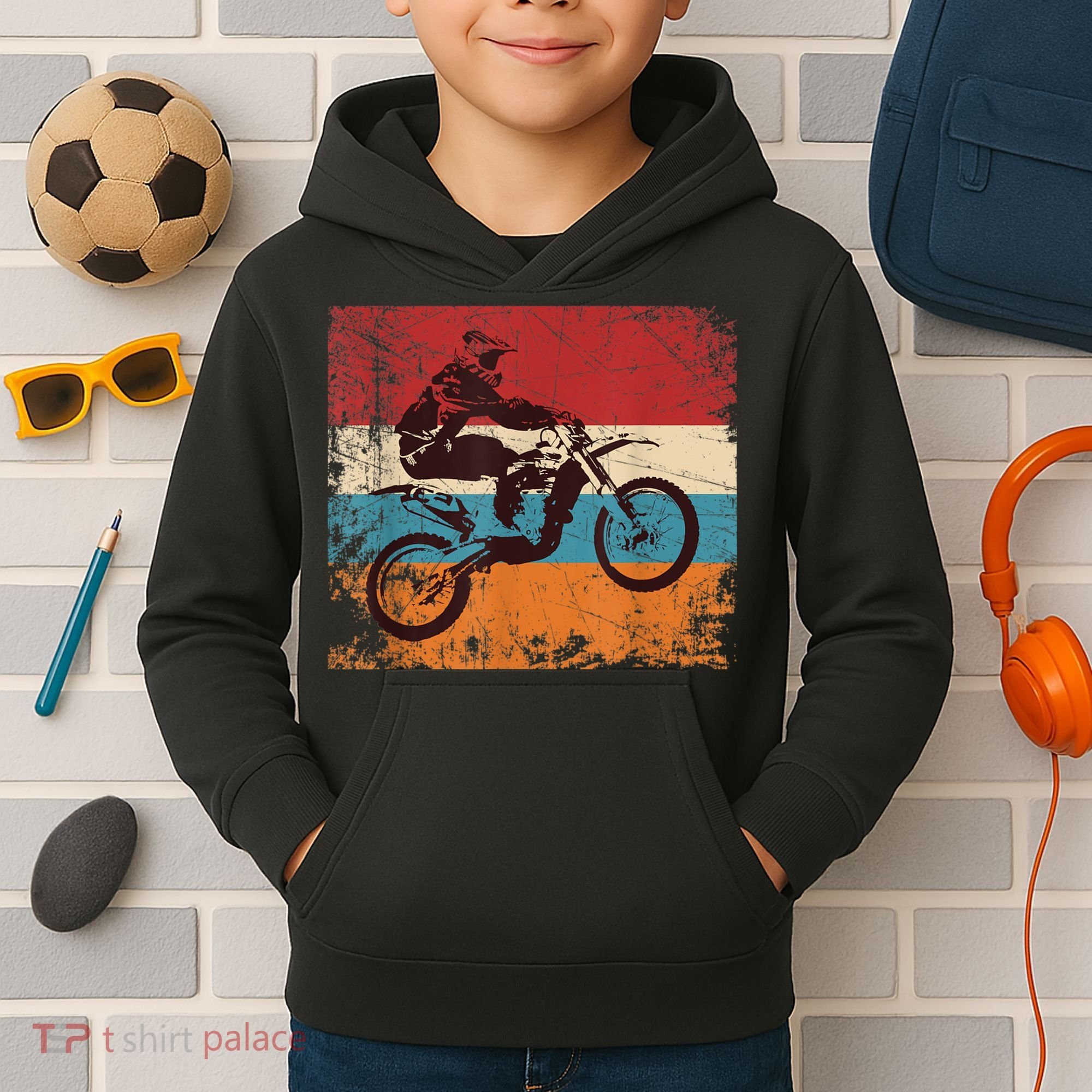 Retro Off Road Motorcycle Motocross Enduro Kids Hoodie