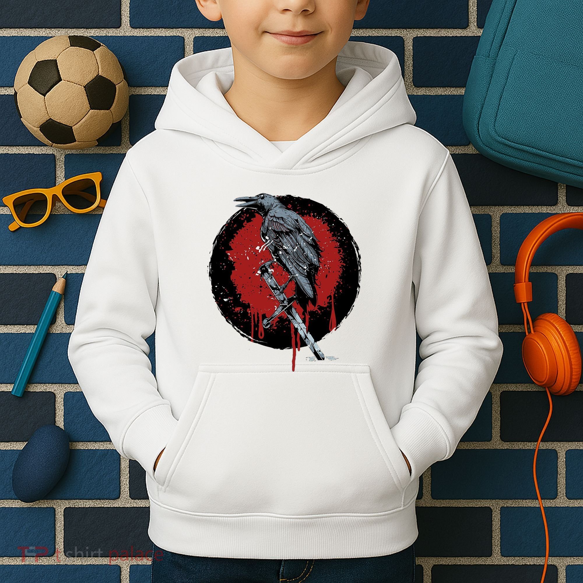 Raven On Sword Kids Hoodie