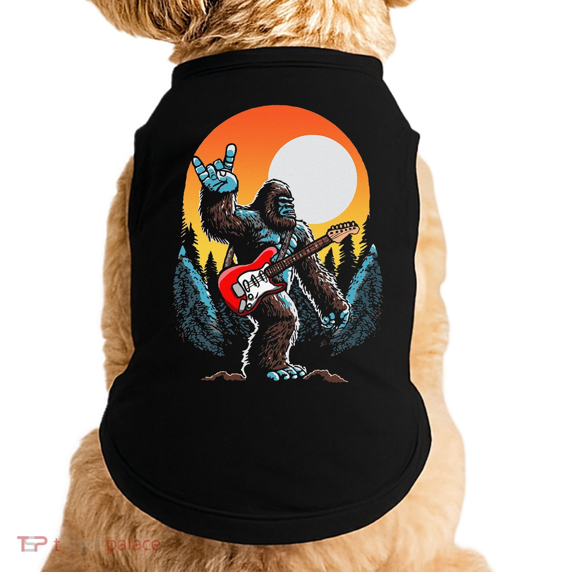 Rock On Sasquatch Rock And Roll Bigfoot Electric Guitar Doggie Tank