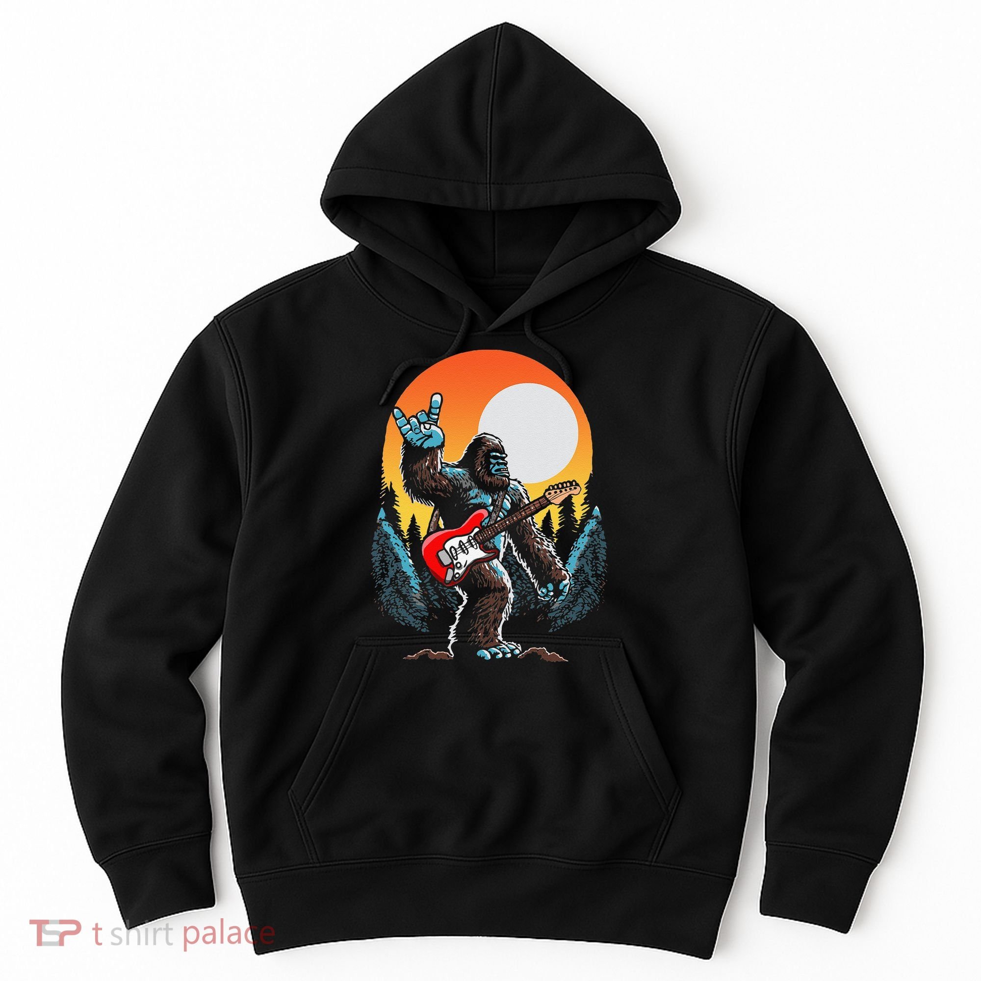 Rock On Sasquatch Rock And Roll Bigfoot Electric Guitar Hoodie