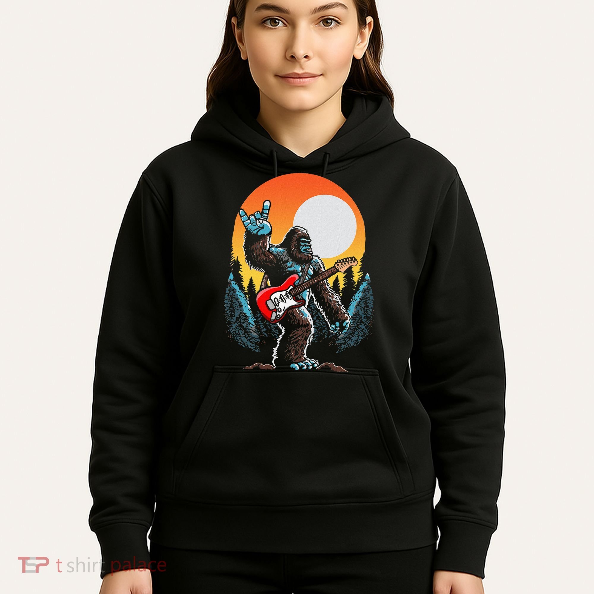 Rock On Sasquatch Rock And Roll Bigfoot Electric Guitar Hoodie