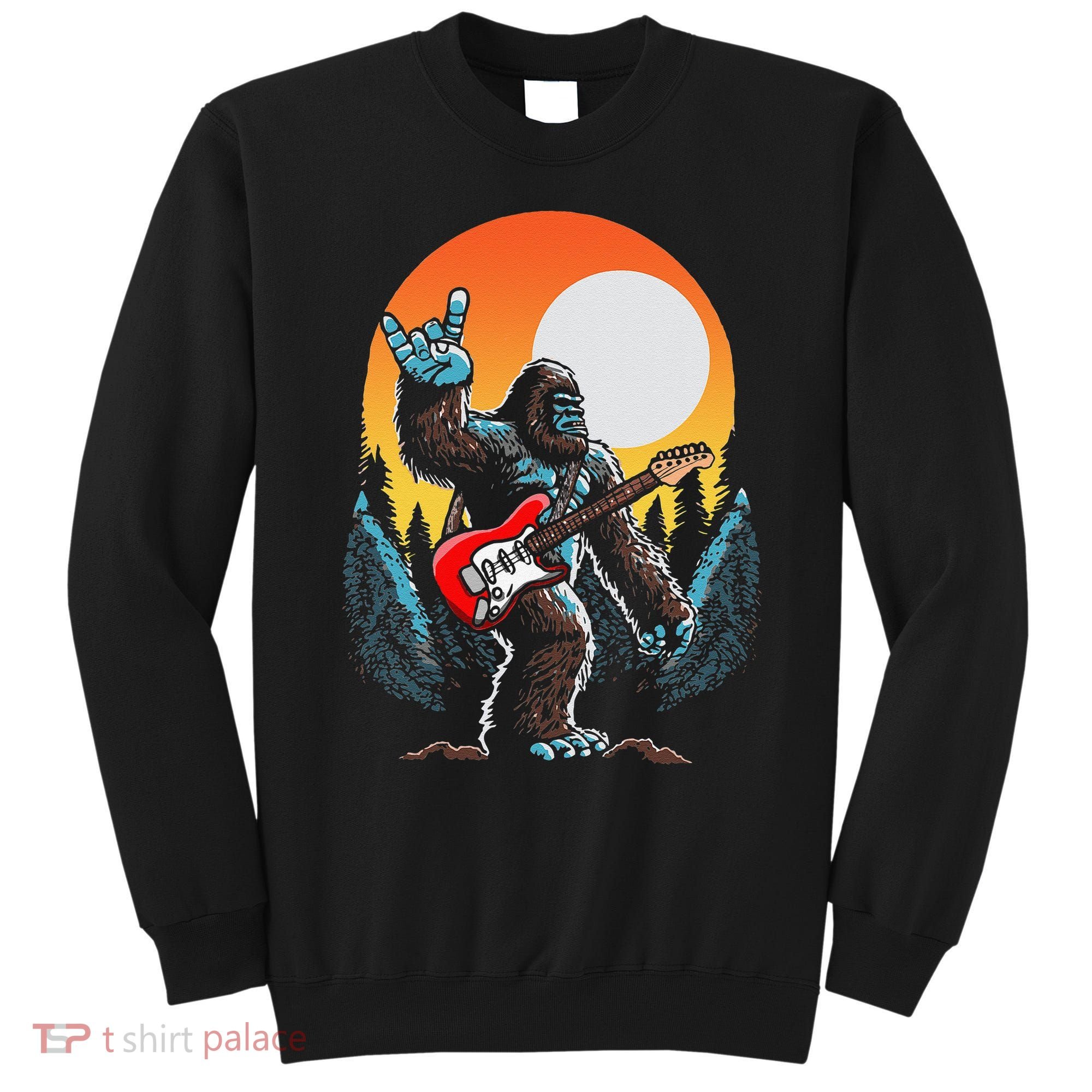 Rock On Sasquatch Rock And Roll Bigfoot Electric Guitar Sweatshirt