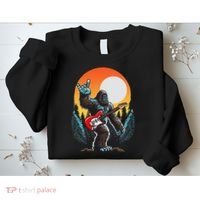 Rock On Sasquatch Rock And Roll Bigfoot Electric Guitar Sweatshirt thumb 2