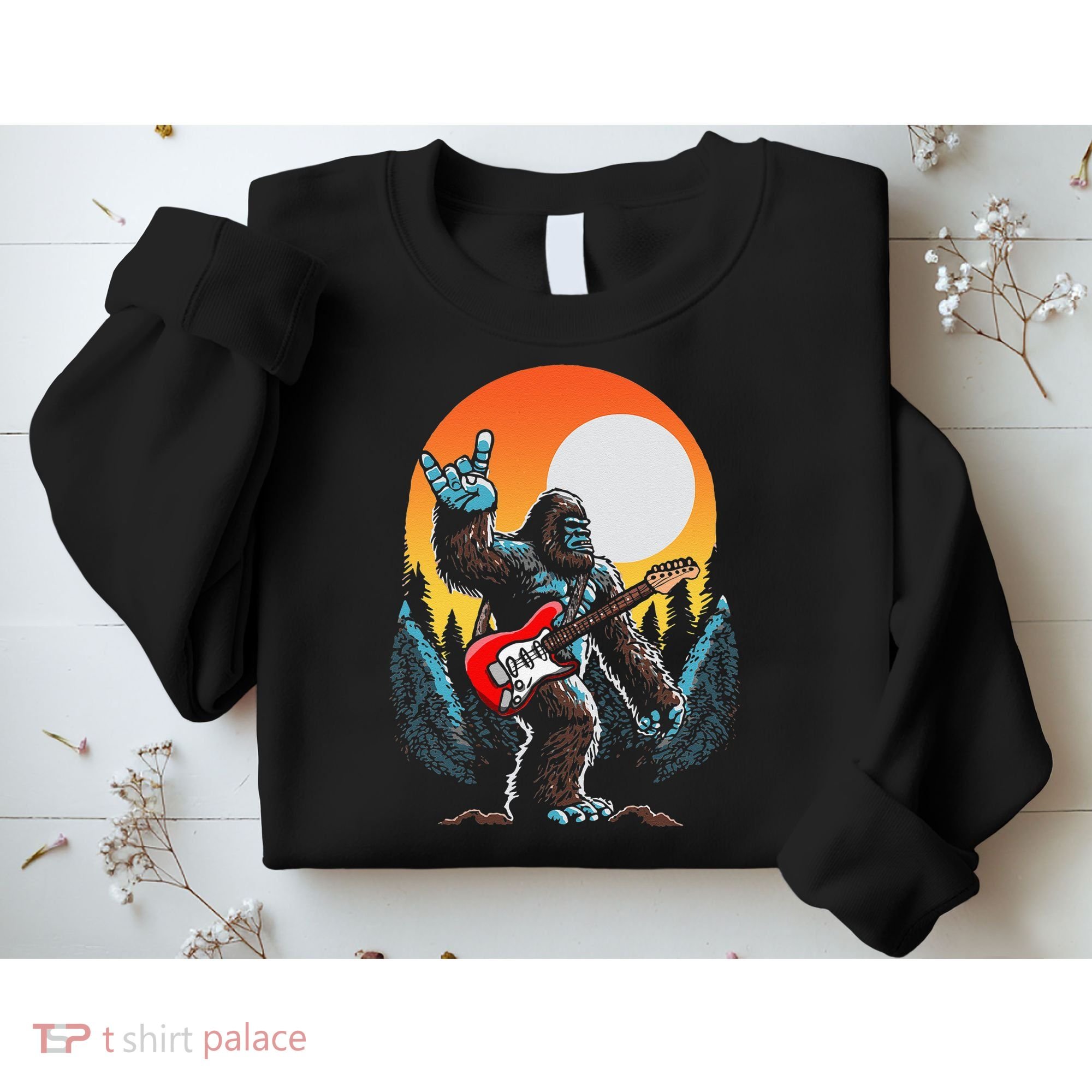 Rock On Sasquatch Rock And Roll Bigfoot Electric Guitar Sweatshirt